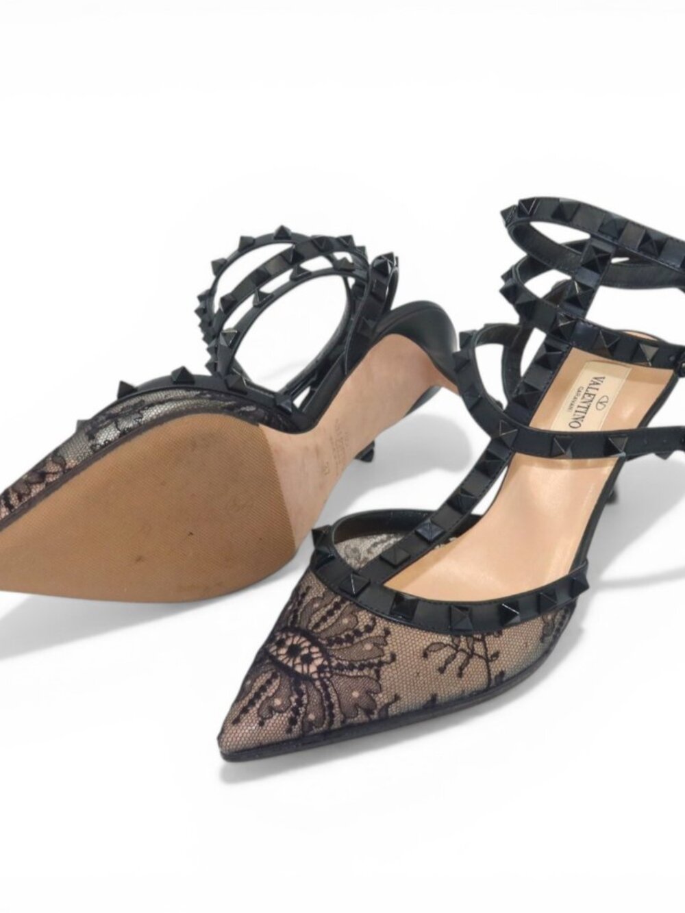Valentino Garavani Lace Rockstud Caged Heels Black Size 37 - Picture 7 of 15